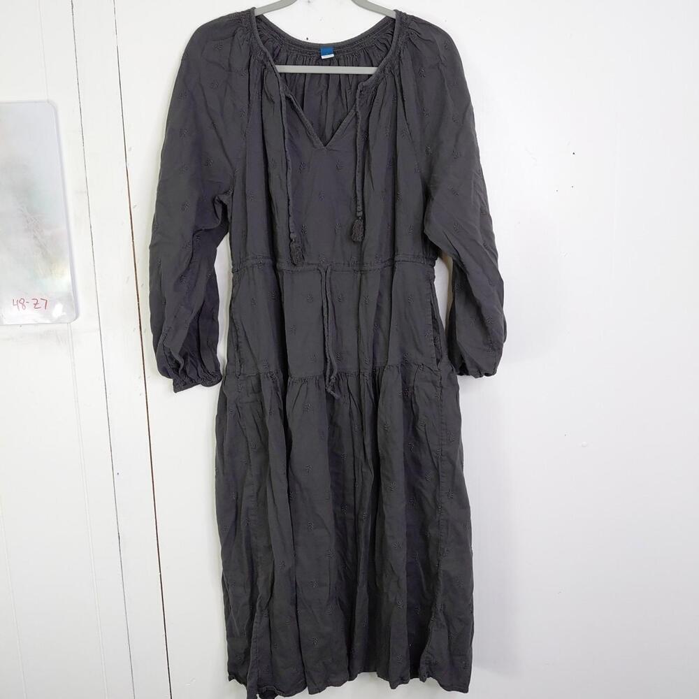 Old Navy Dress Womens L  Midi Cinch Waist Embroidered Tiered Cottagecore Church